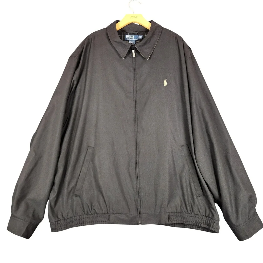 Polo Ralph Lauren Mens Black Harrington Jacket Plaid Lined Windbreaker 3XLT Tall